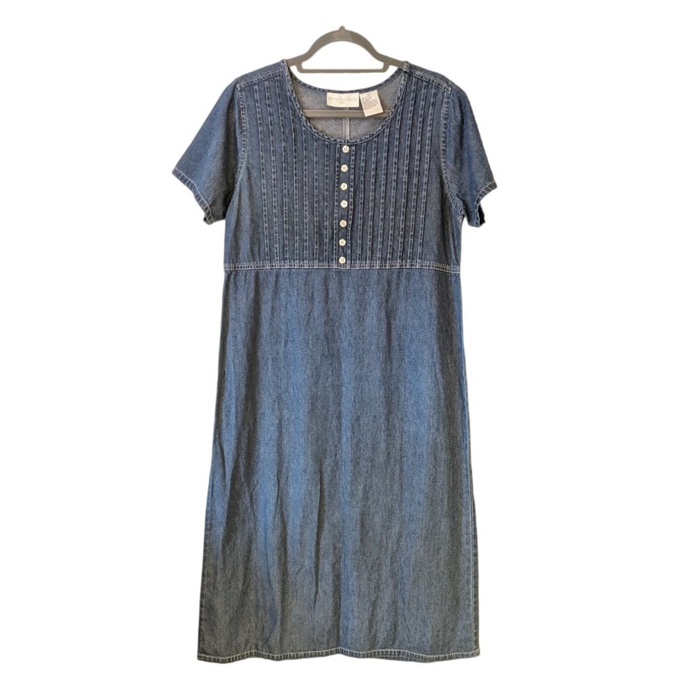 Vintage 90s denim midi/maxi dress w/ adorable white flower buttons fall winter